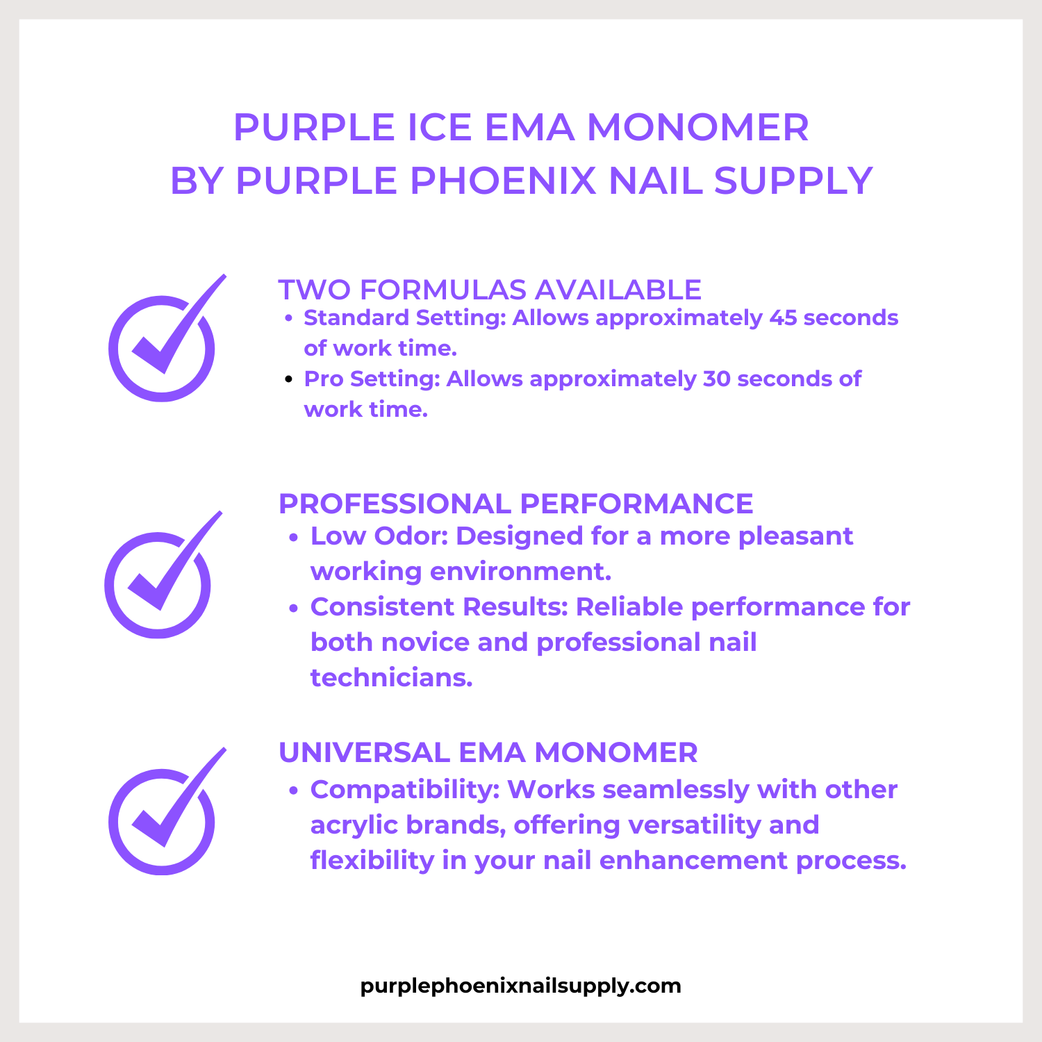 32 Ounce Purple Ice Monomer Low Odor EMA Monomer | Standard Setting | Cures in 45 Seconds | Professional-Grade Adhesion | Purple Phoenix Nail Supply