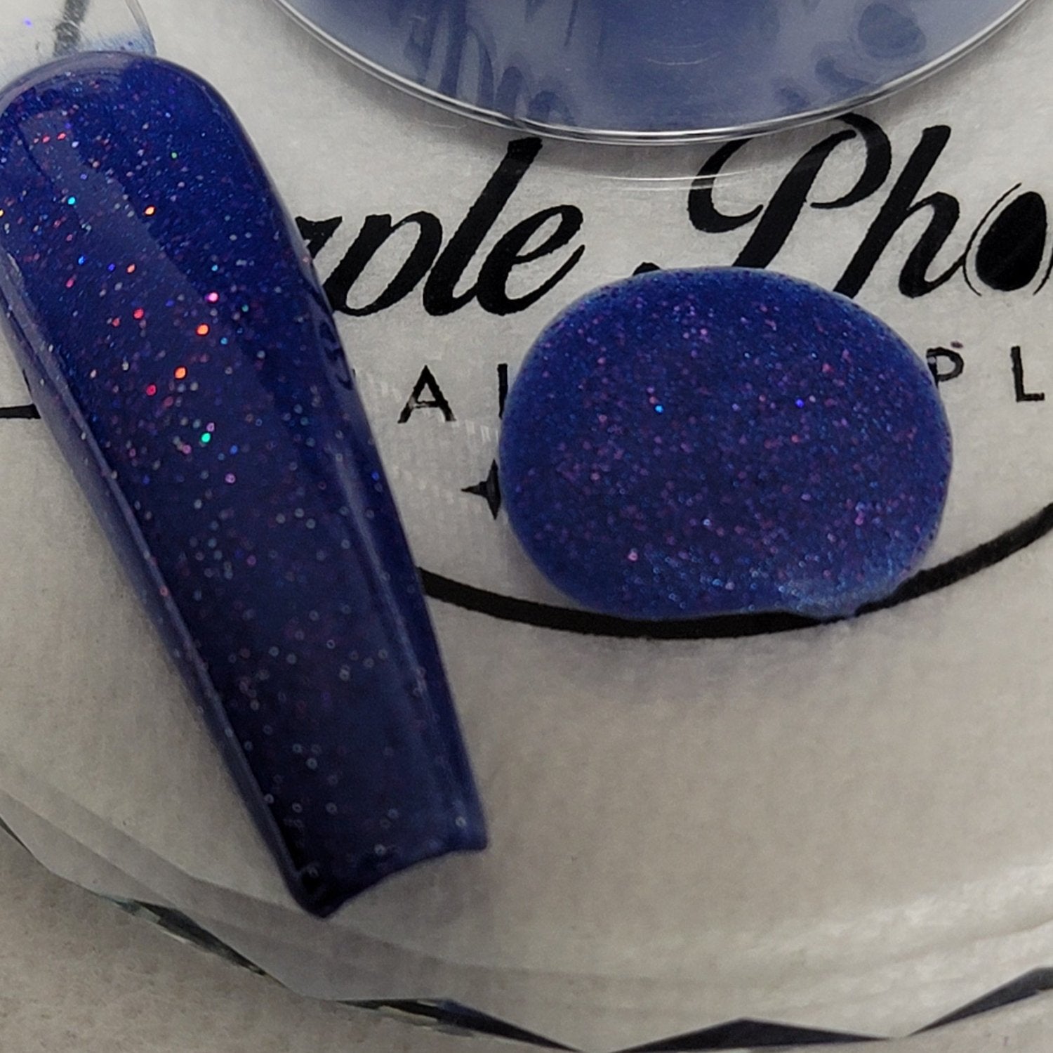 Cosmic Blue Acrylic Powder Swatch with Galaxy-Inspired Glitter