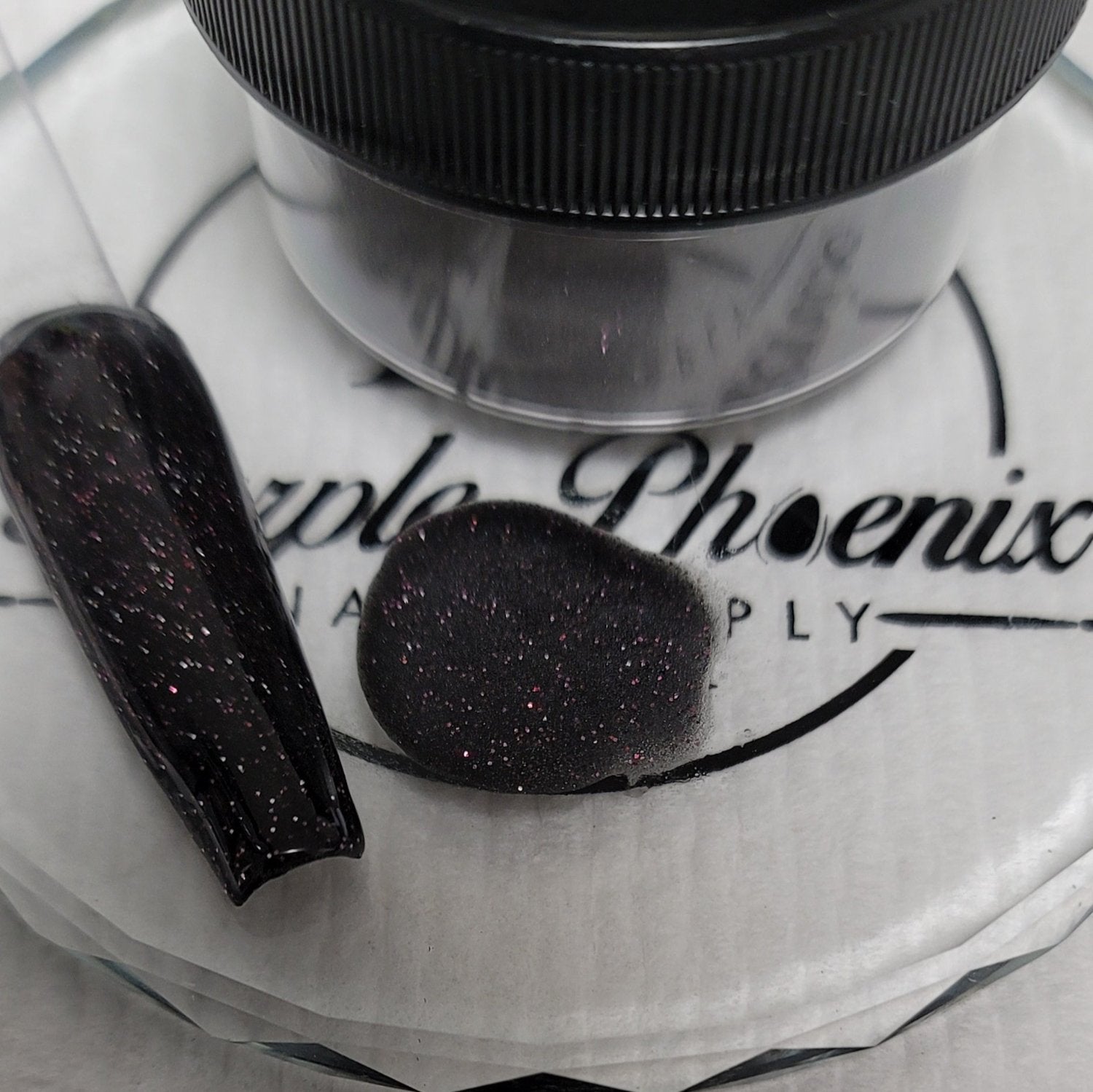 Black Obsidian Acrylic Powder 1 Ounce Jar with Pink Shimmer