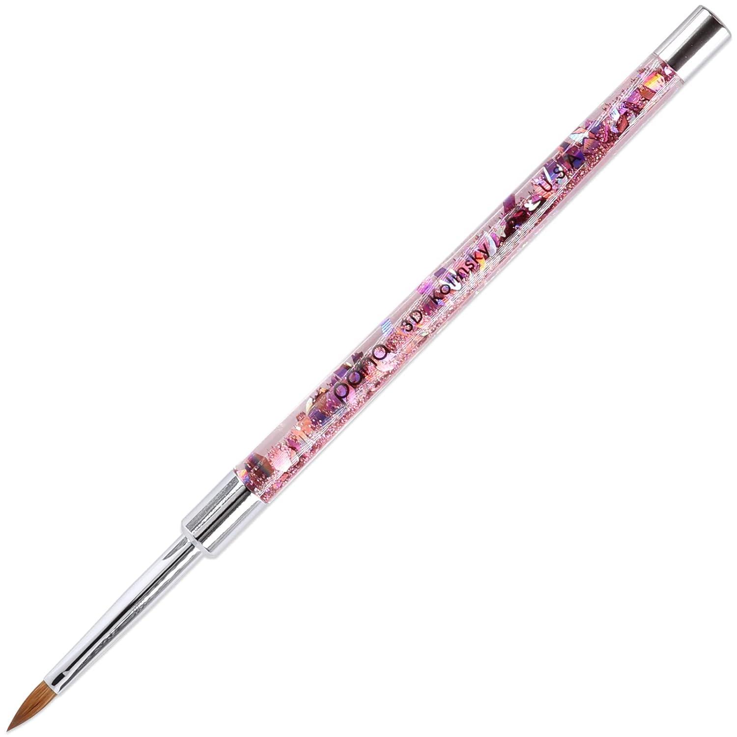 3D Sculpture Nail Art Brush with Glitter Pink Clear Acrylic Handle - Purple Phoenix Nail Supply