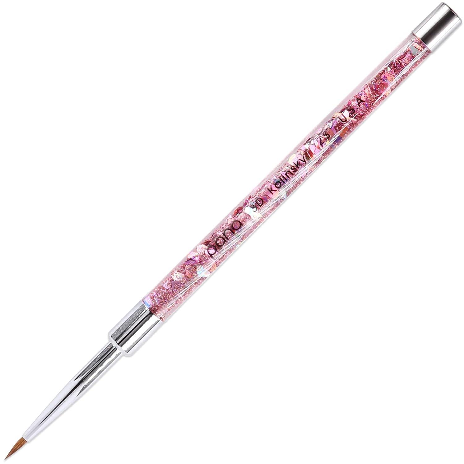 3D Sculpture Nail Art Brush with Glitter Pink Clear Acrylic Handle - Purple Phoenix Nail Supply