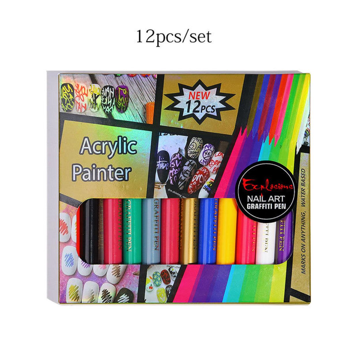12 Pcs Nail Art Pens - Purple Phoenix Nail Supply